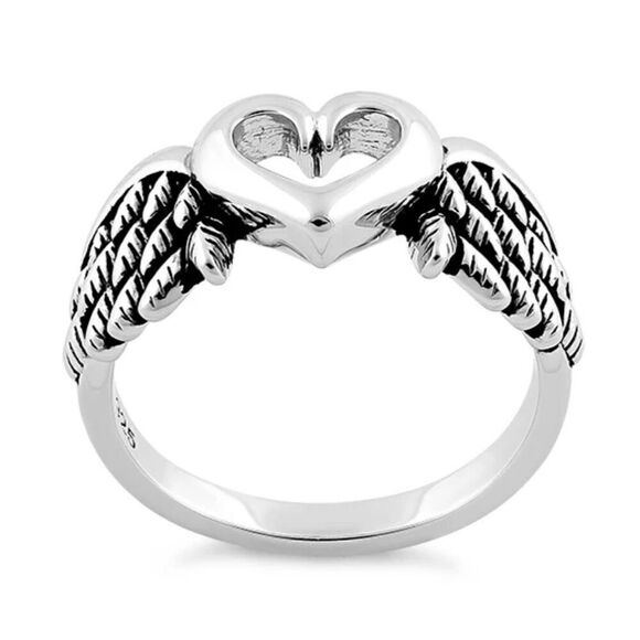 New Sterling Silver Wings Heart Ring - Picture 3 of 4